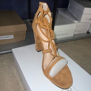 Tan Suede Lace-Up Heels
